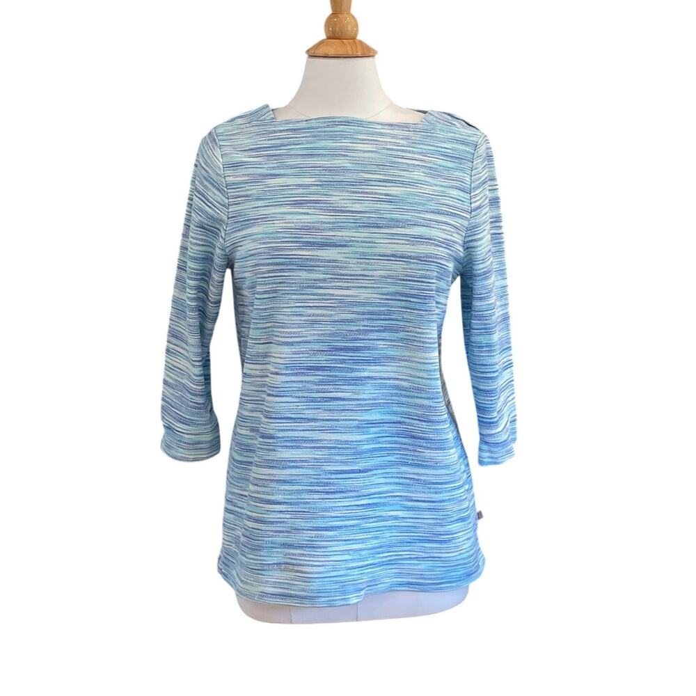 T by Talbots Blue Boat Neck 3/4 Sleeve Tunic Top, Casual, Coastal, Size LP